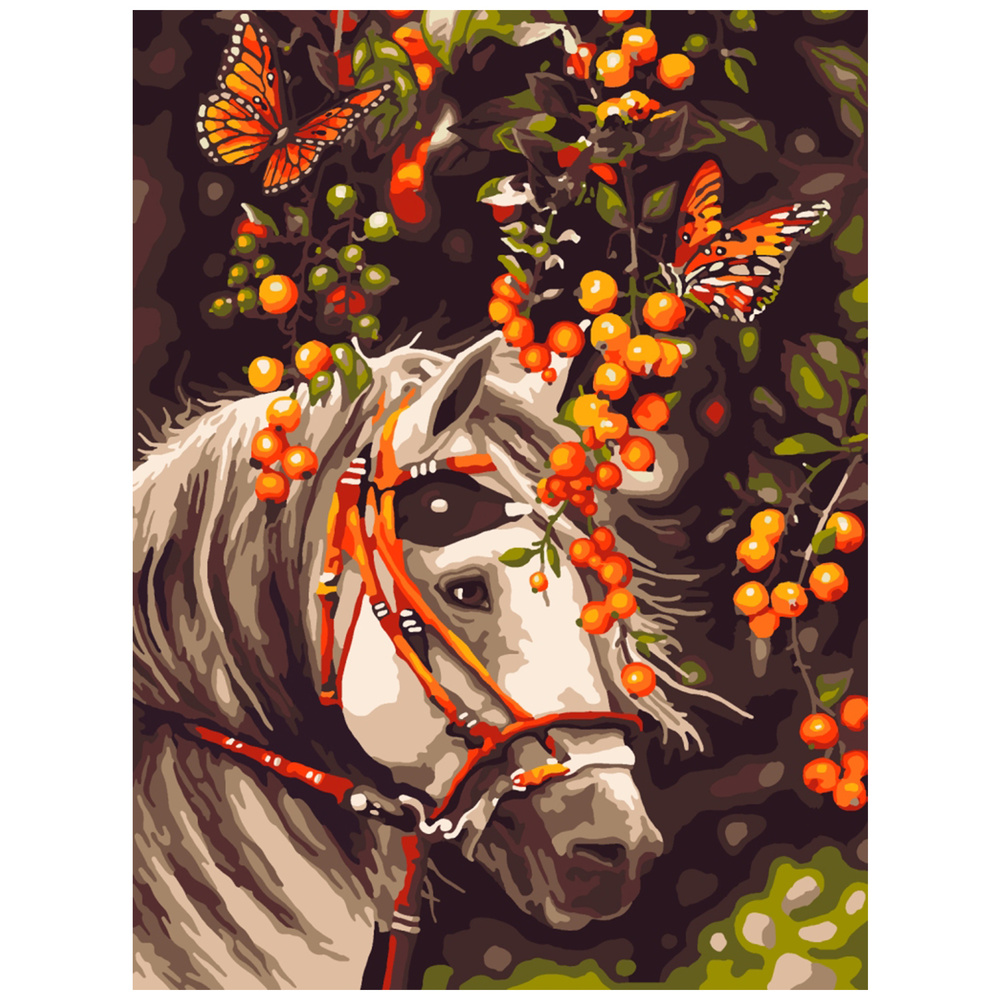 Картина по номерам на картонной основе LORI Белая лошадь 38х28,5 см  #1