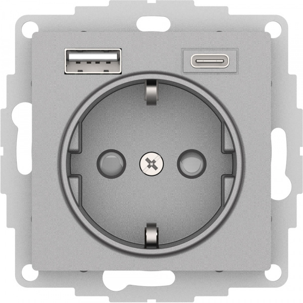 System Electric AtlasDesign Алюминий Розетка 16А с USB A+C (5В/2,4А/3 А, 2х5В/1,5А), мех ATN000332  #1