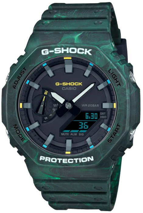 Противоударные мужские наручные часы Casio G-Shock GA-2100FR-3A с подсветкой, будильником и секундомером #1