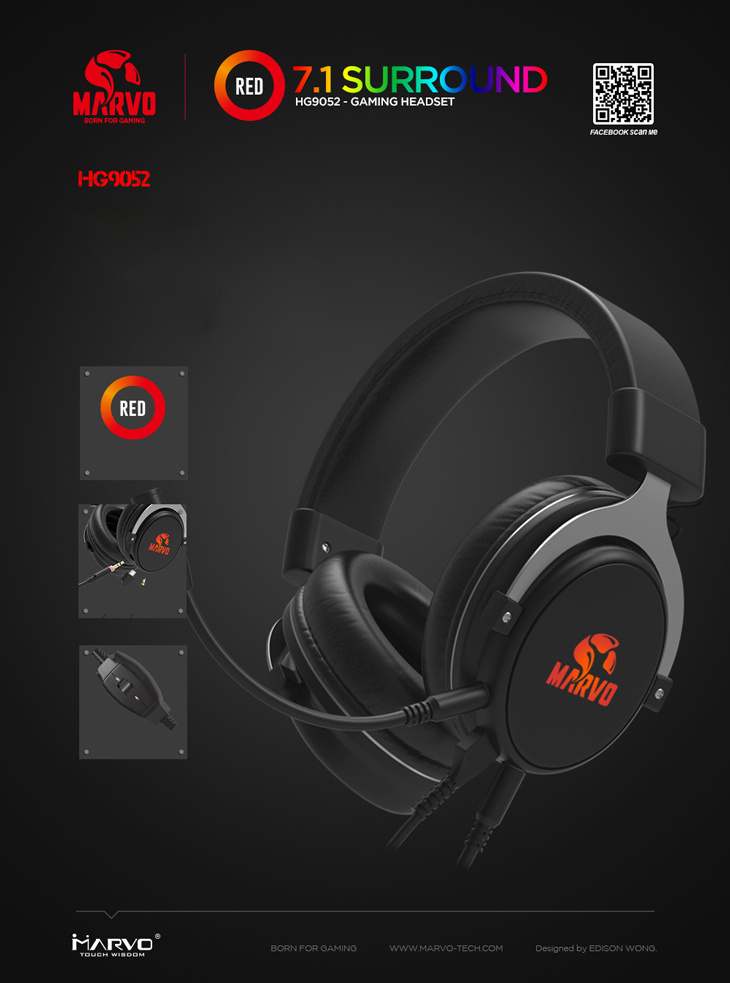 Гарнитура Marvo HG9052 USB Gaming Headset с RGB-подсветкой игровая для PC  #1