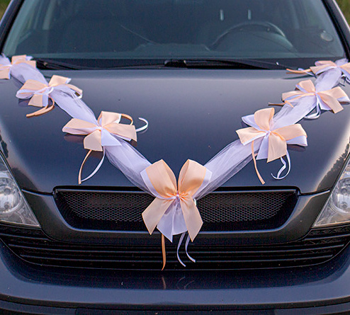 Лента на свадебную машину молодоженов - украшение на капот авто жениха и невесты, кортежа гостей "Фантазия" #1