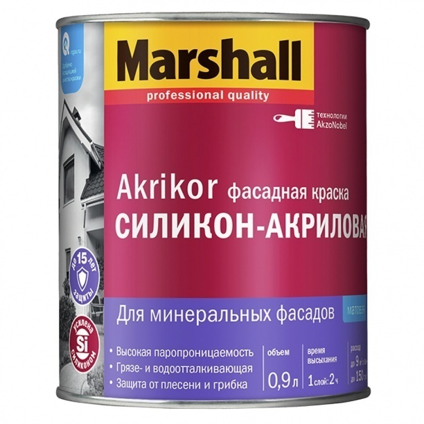 Краска фасадная акриловая Marshall Akrikor база BC 0,9 л #1