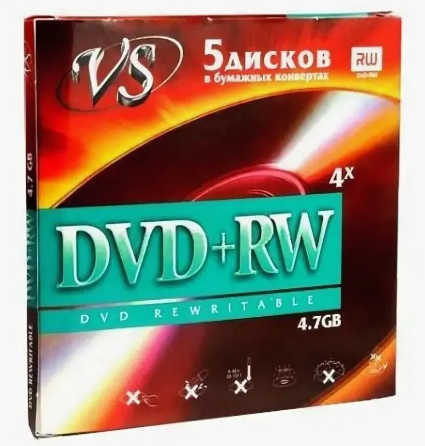 Диски VS DVD+RW 4.7 Gb 4x в конверте 5 штук #1