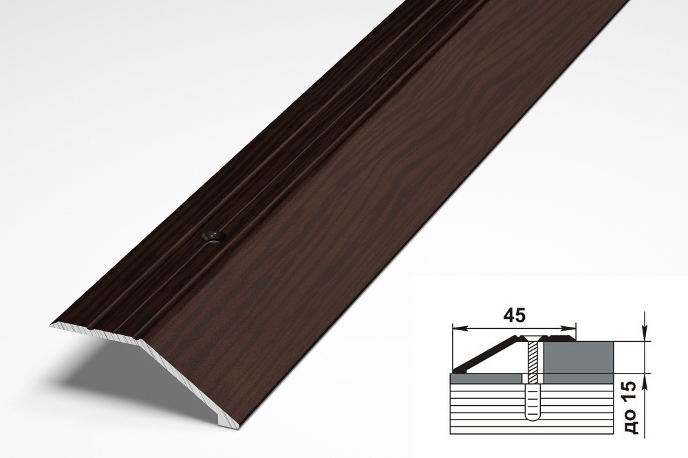 Порог напольный разноуровневый 45x15 мм, длина 0,9 м, профиль-порожек алюминиевый Лука ПР 04, декор Дуб #1