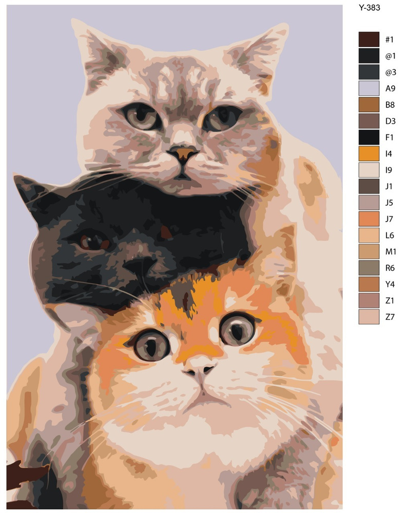 Картина по номерам Y-383 "Три пушистых друга. Коты" 50x70 #1