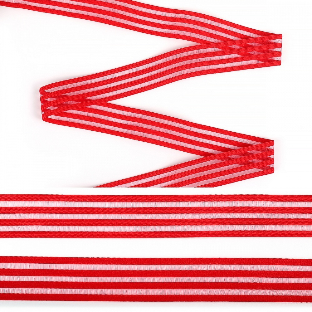 Резинка бельевая TBY с прозрачными вставками, Нейлон, 30 мм, цвет SD163, красный, 30 м (RDT.30163S)  #1