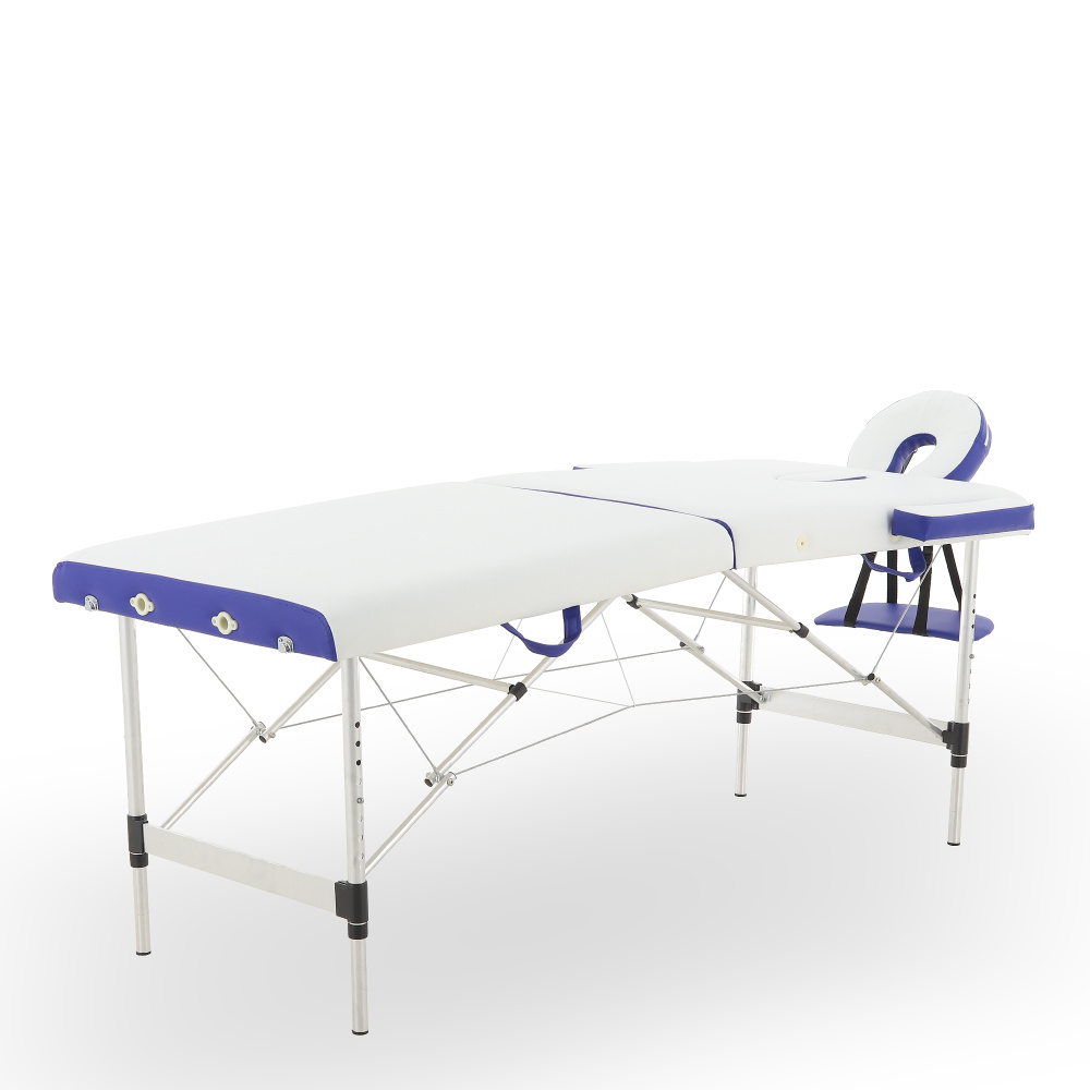 Массажный стол складной алюминиевый Med-Mos JFAL01A 2-х секционный (белый/синий)  #1