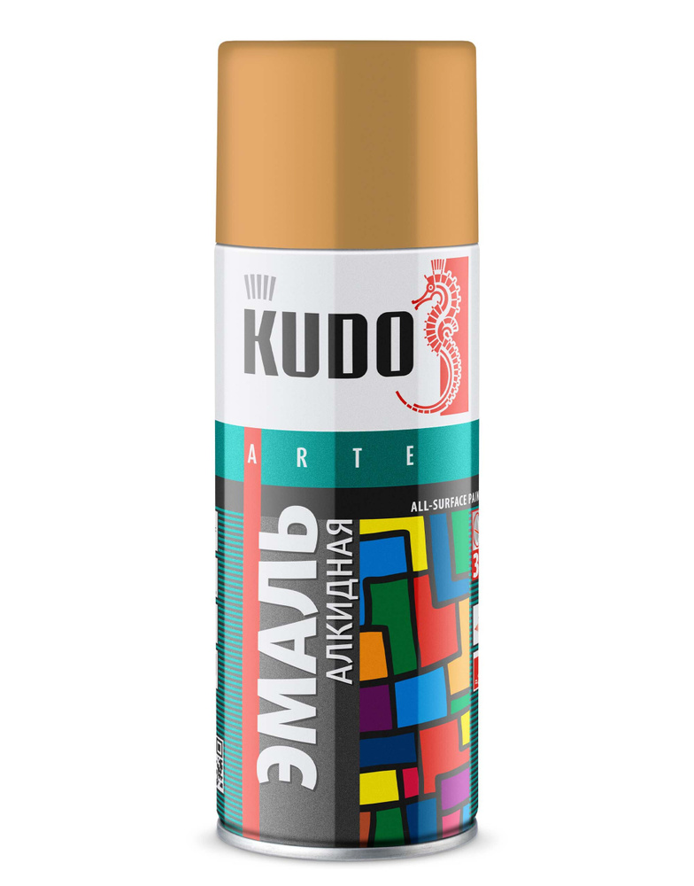 Аэрозольная краска в баллончике KUDO, алкидная, быстросохнущая, глянцевое покрытие, кремовый RAL 1001, #1