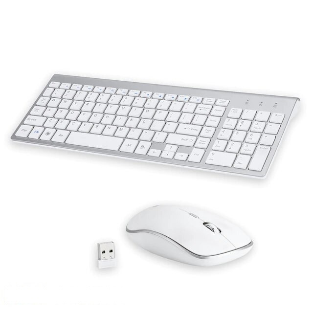 Комплект мышь + клавиатура беспроводная SD2.4g, белый, серый металлик  #1