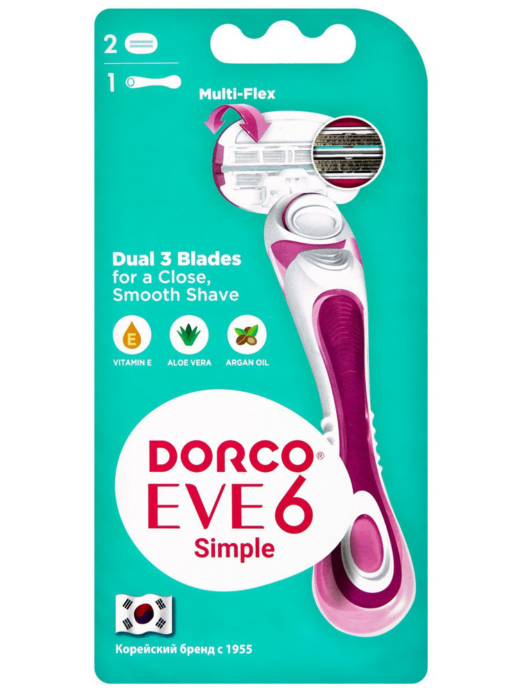 DORCO Женский станок Еve 6 shai Swetie LSXA1002, сгибаемая кассета, 2 кассеты, 3+3 лезвия  #1