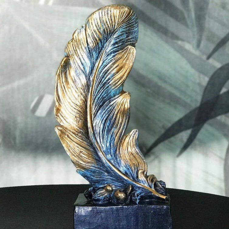 Декор для дома статуэтка перо "Feather 1" из искусственного камня в цвете Бирюза  #1
