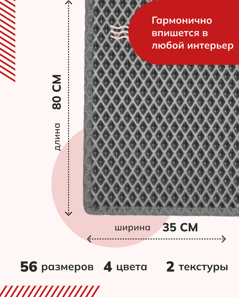 Коврик под миску для собак 35 х 80 см, темно-серый с ячеистой структурой из безопасных материалов  #1