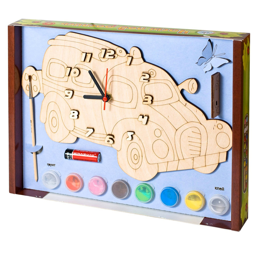 Часы под роспись Нескучные игры с циферблатом "Машинка" с красками 8030/20  #1