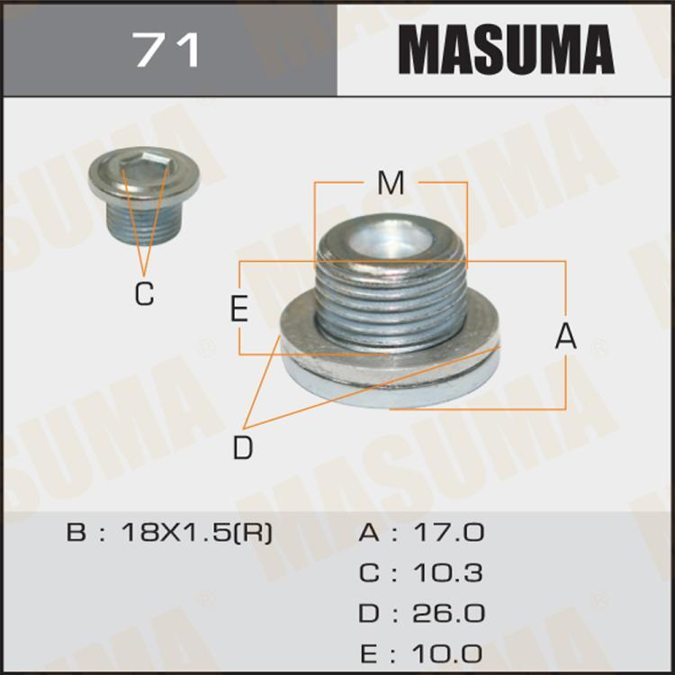 Болт маслосливной A/T "Masuma" (с шайбой) Toyota #1