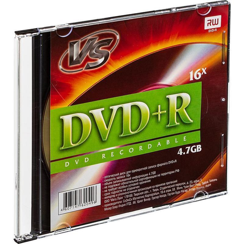 Оптический диск DVD+R VS 4.7Gb, 16x, slim, 5шт. #1