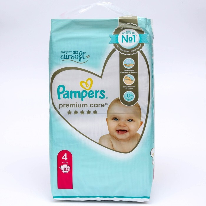 Подгузники Pampers Premium Care 4 размер, 9-14 кг, 54 шт, ультрамягкие  #1