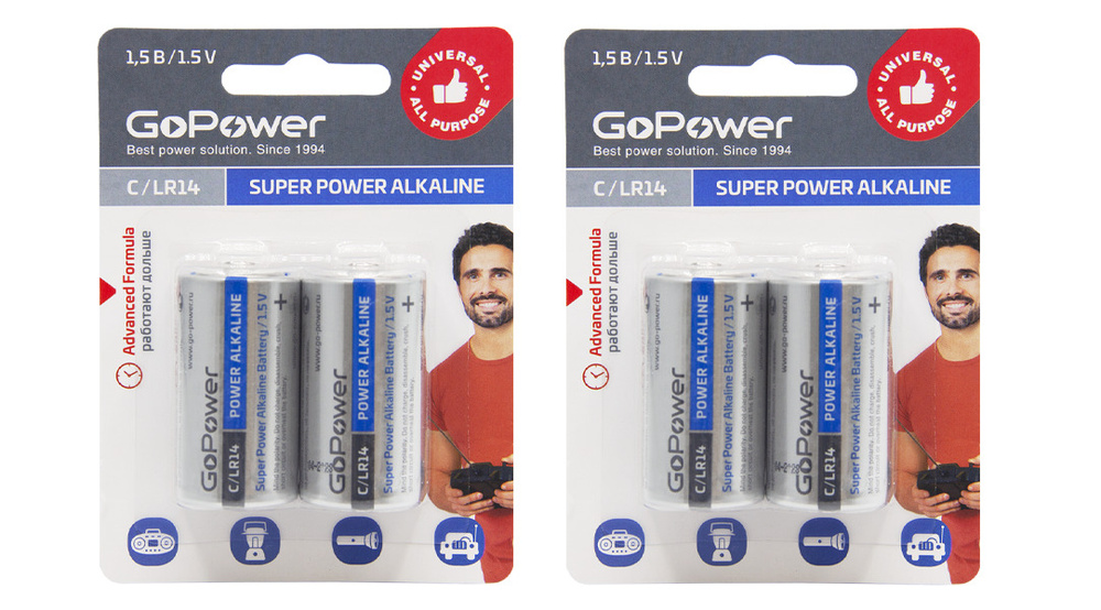 GoPower Батарейка C, Щелочной тип, 1,5 В, 4 шт #1