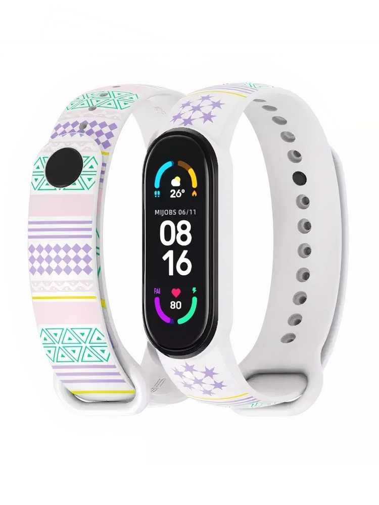 Силиконовый ремешок с принтом для Xiaomi Mi Band 5 , Xiaomi Mi Band 6 , Сяоми Ми Бэнд 5 , Сяоми Ми Бэнд #1