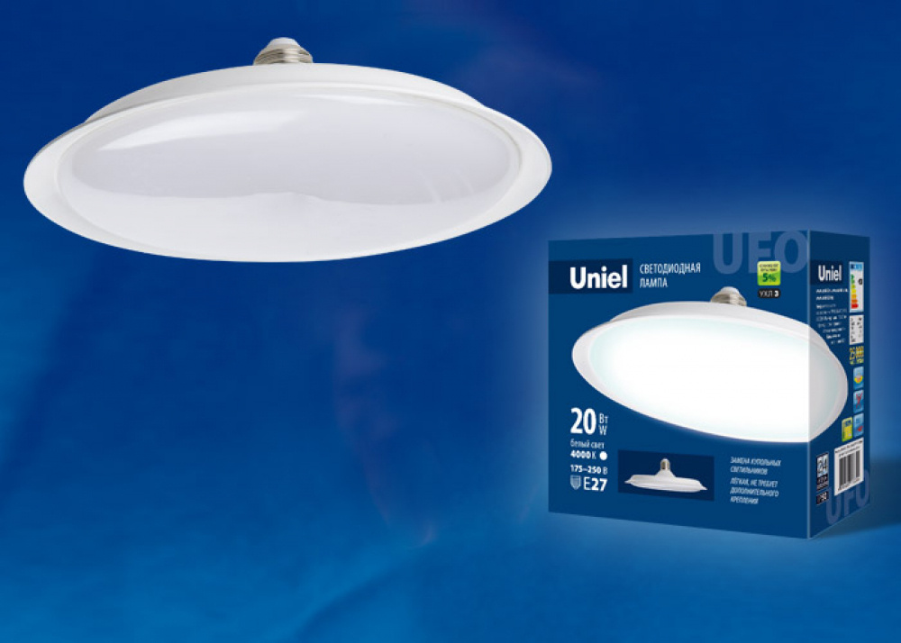 Лампочка светодиодная UFO Е27 20 Вт белый свет 4000K матовая TM Uniel  #1
