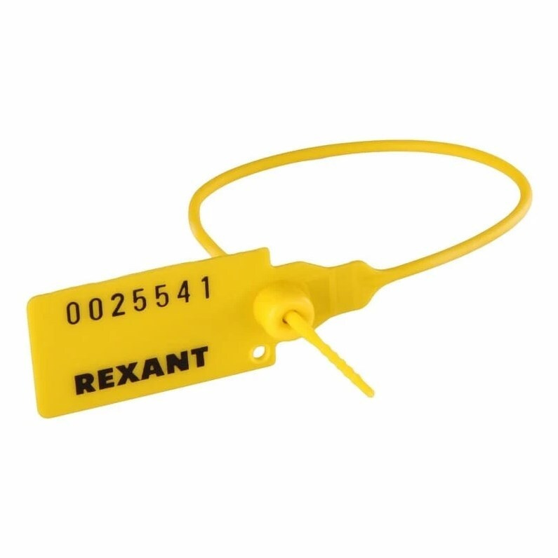 Пломба пластиковая номерная 220 мм желтая Rexant 07-6112 (упаковка 10 шт.)  #1
