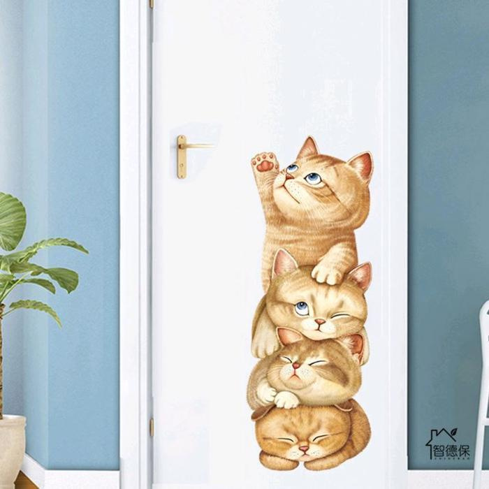 Наклейка пластик интерьерная на дверь "Котята-непоседы" 58х22 см  #1
