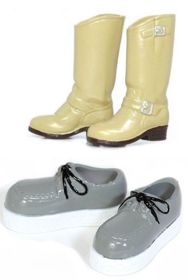 Бежевые высокие сапоги и серые ботинки для кукол Pullip (Пуллип) 31 см / Blythe (Блайз) / Dollmore (Доллмор), #1