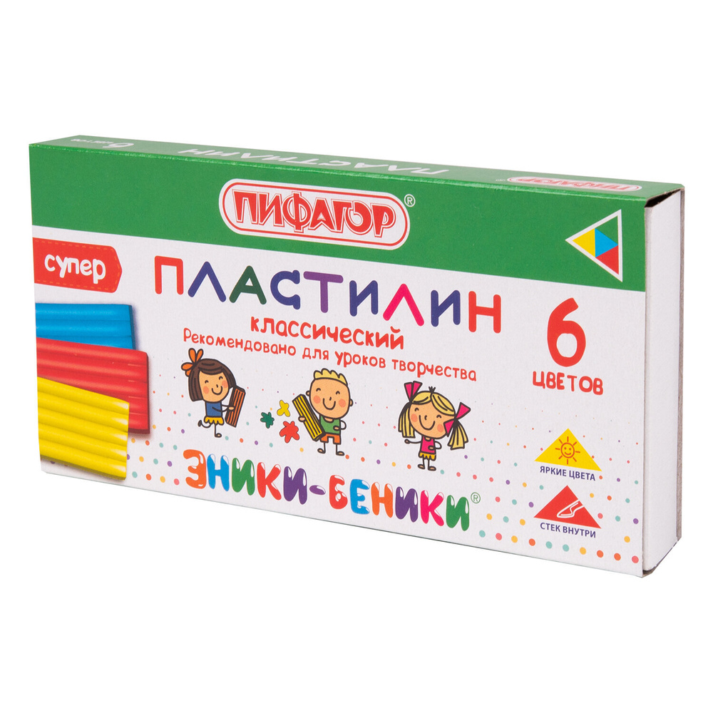 (16 шт.) - Пластилин классический ПИФАГОР "ЭНИКИ-БЕНИКИ СУПЕР", 6 цветов, 120 г, стек, 106428 (арт. 106428) #1