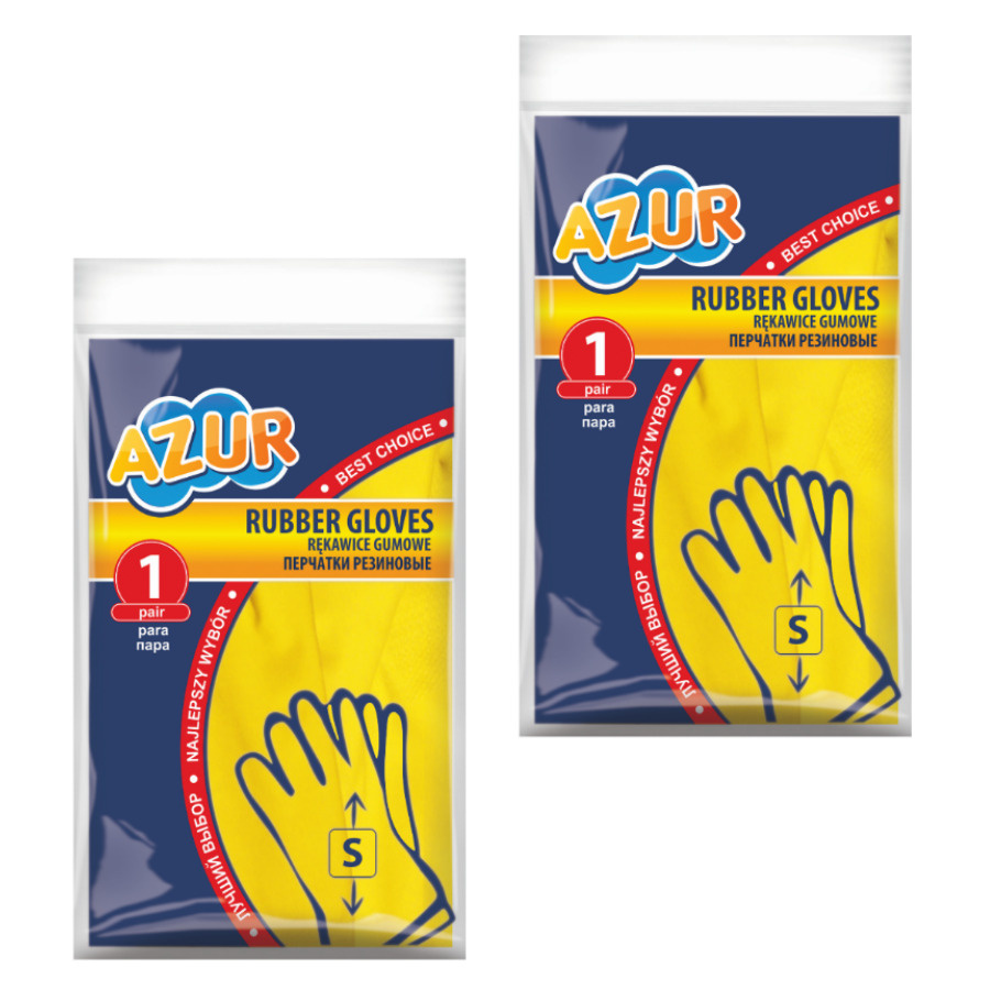 Перчатки резиновые хозяйственные AZUR, размер: S, комплект: 2 пары, цвет: желтый, 092130-2  #1
