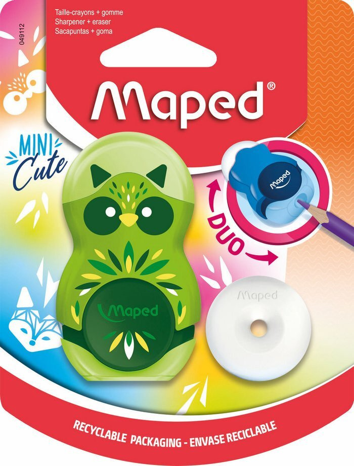 Точилка 1 отверстие Maped LOOPY MINI CUTE, с дополнительным ластиком, индивидуальная упаковка, зеленый #1