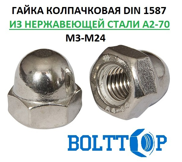 Гайка колпачковая М3, DIN 1587, нержавеющая А2 (AISI 304), 20 шт #1