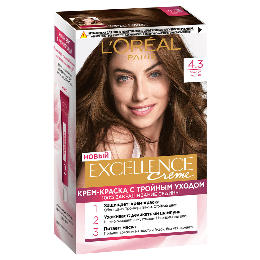 L'Oreal Paris Excellence Краска для волос, тон 4.3 Золотой каштан #1