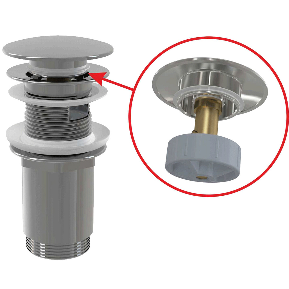 Водослив для умывальника Alcaplast click/clack 5/4" цельнометаллический с большой заглушкой A392C  #1