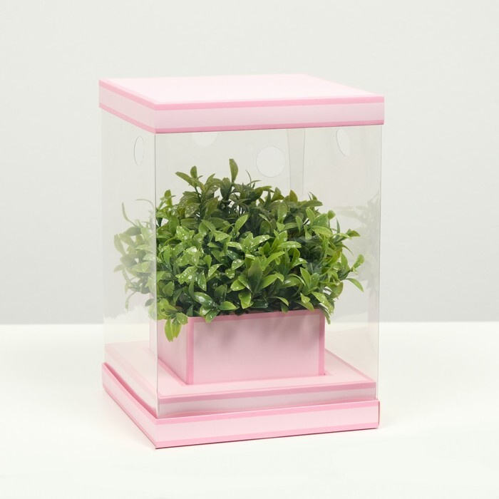 Коробка для цветов с вазой и PVC окнами складная, розовый, 16 х 23 х 16 см 7668278  #1