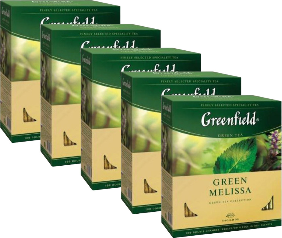 Чай зеленый Greenfield Green Melissa в пакетиках 1,5 г х 100 шт в упаковке, комплект: 5 упаковок по 150 #1