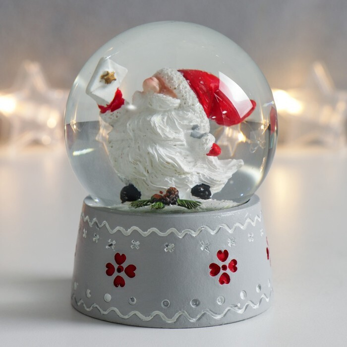 Стеклянный новогодний снежный шар "Дед Морозик с длинной бородой" 6,5х6,5х8,5 см  #1