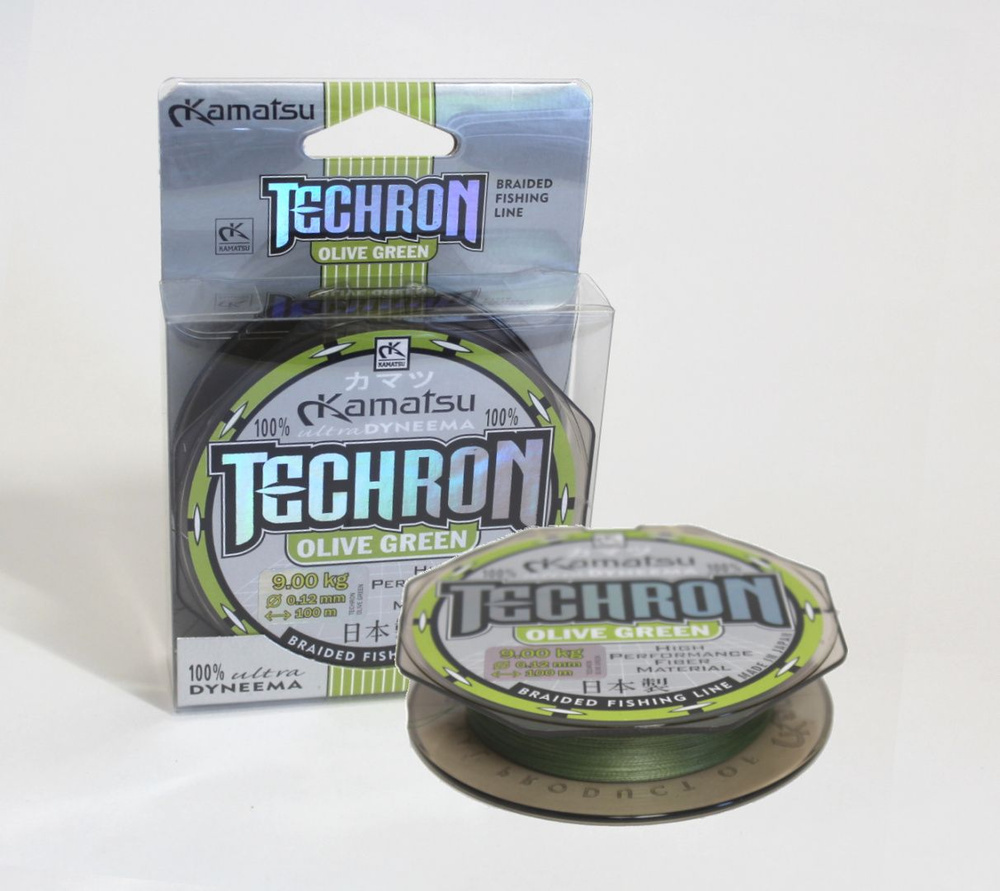 Леска плетеная / шнур / плетёнка KAMATSU TECHRON OLIVE GREEN 100м; 0,08мм (Япония, 100% ultra Dyneema) #1