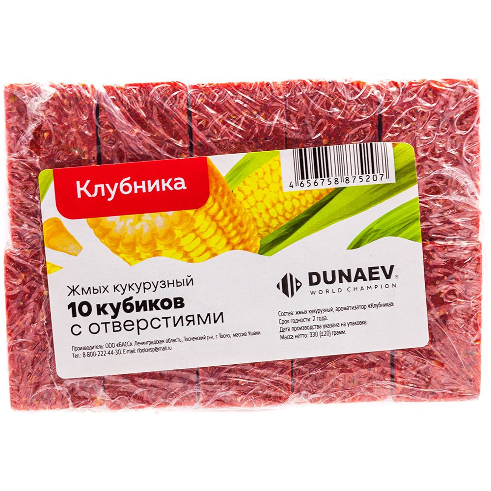 Жмых кукурузный Dunaev КЛУБНИКА 300 гр (10 кубиков с отверстиями)  #1