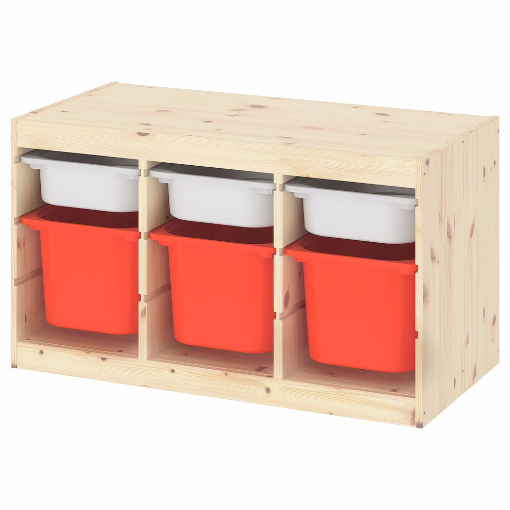 Деревянный стеллаж для игрушек с белыми (3) и оранжевыми (3) контейнерами TROFAST, 93.3х43.8х52.2 см #1