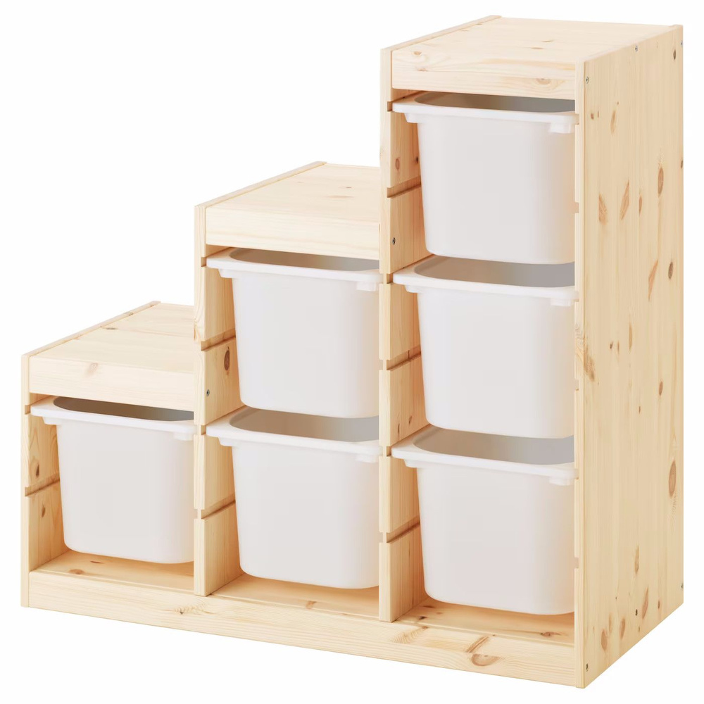 Деревянный стеллаж для игрушек "Лесенка" с белыми (6) контейнерами TROFAST, 93.3х43.8х90.6 см  #1