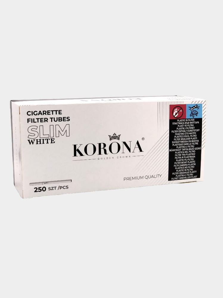 Гильзы KORONA Slim White для сигарет и самокруток с белым фильтром, 80/15/6,5 мм, 250 шт  #1