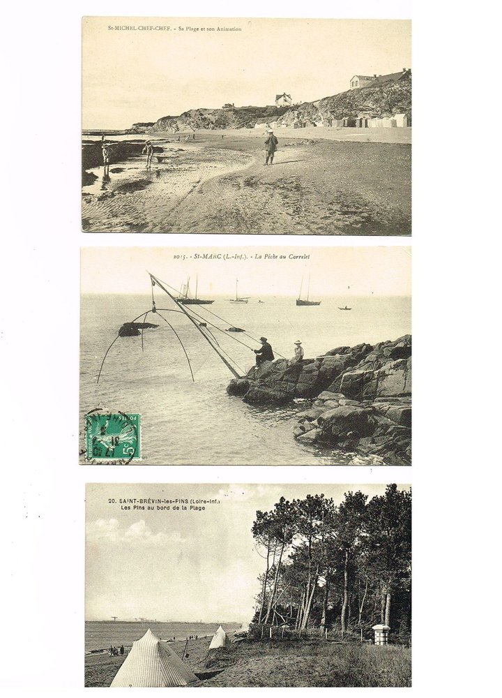 Набор из 3 почтовых карточек Пляжи и курорты Франции. Атлантическая Луара - 7. Франция, 1910 гг  #1
