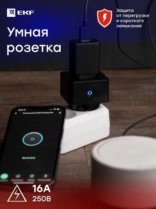 Умная розетка EKF Сonnect PRO Wi-Fi черная - 1 шт. #1