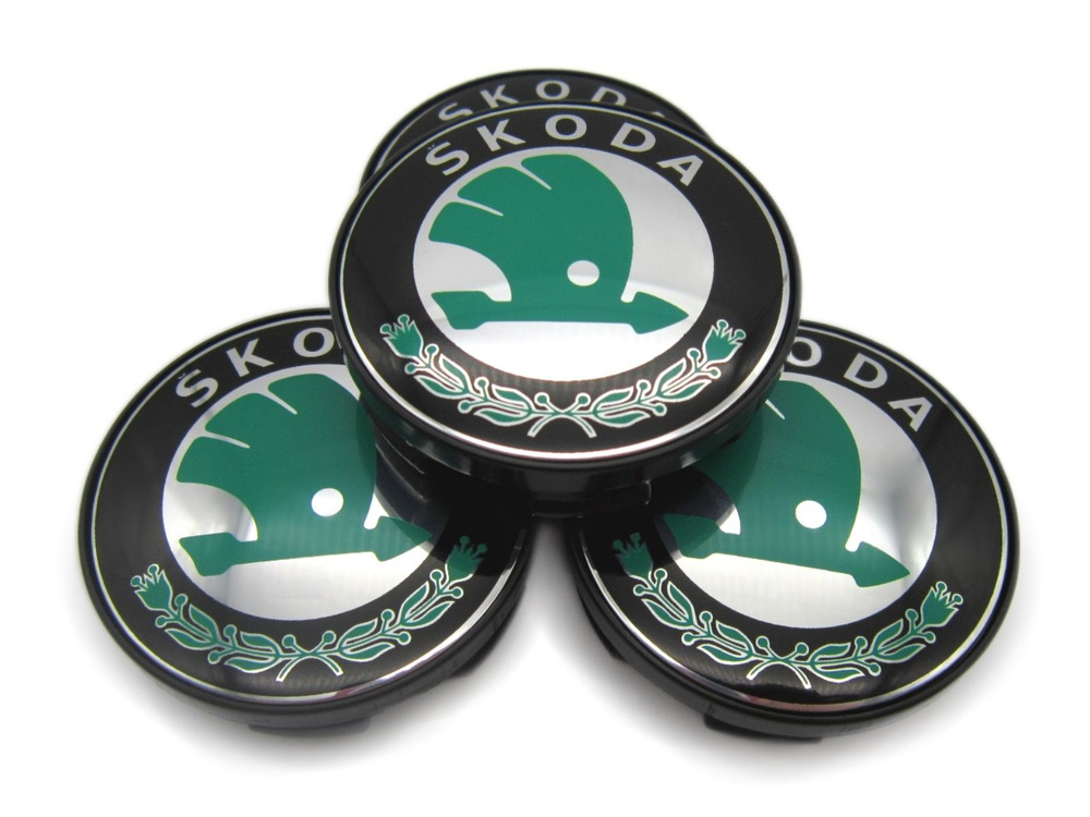 Колпачки, заглушки на литые диски СКАД Шкода зеленые, 56/51/12 мм, 1 колпачок  #1