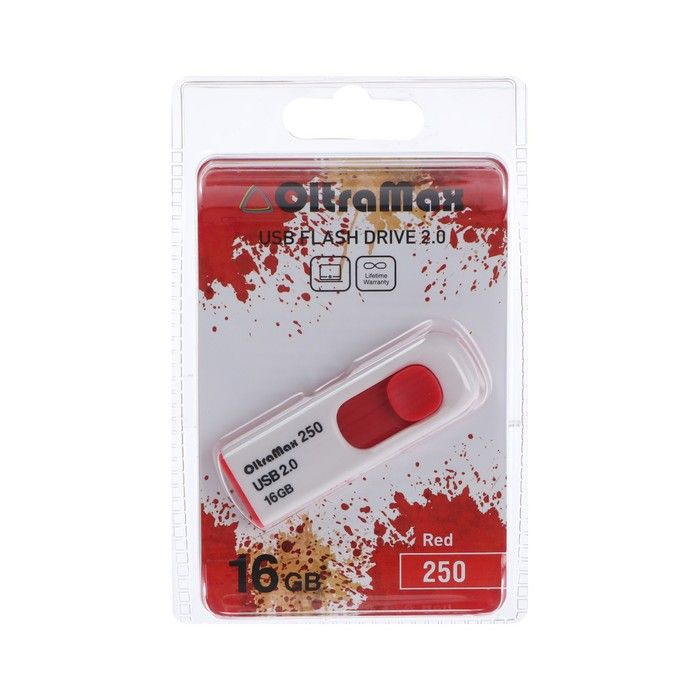 Флешка OltraMax 250, 16 Гб, USB2.0, чт до 15 Мб/с, зап до 8 Мб/с, красная  #1
