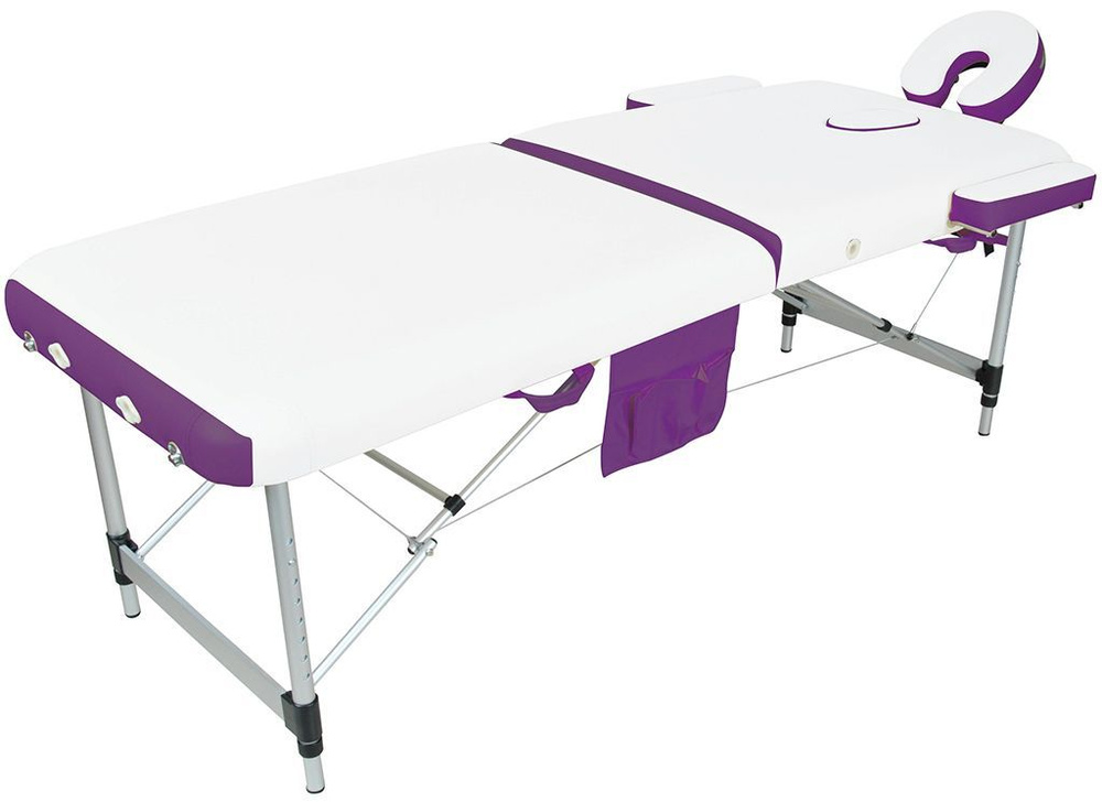 Массажный стол складной Мед-Мос JFAL01A 2-секционный белый/фиолетовый, алюминиевый, кушетка косметологическая, #1