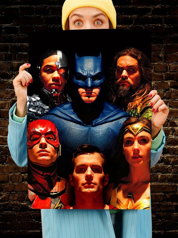 Постер интерьерный Лига справедливости 5, 70х46 см. Матовый яркий. Супергерои Бэтмен Чудо Женщина Аквамен #1