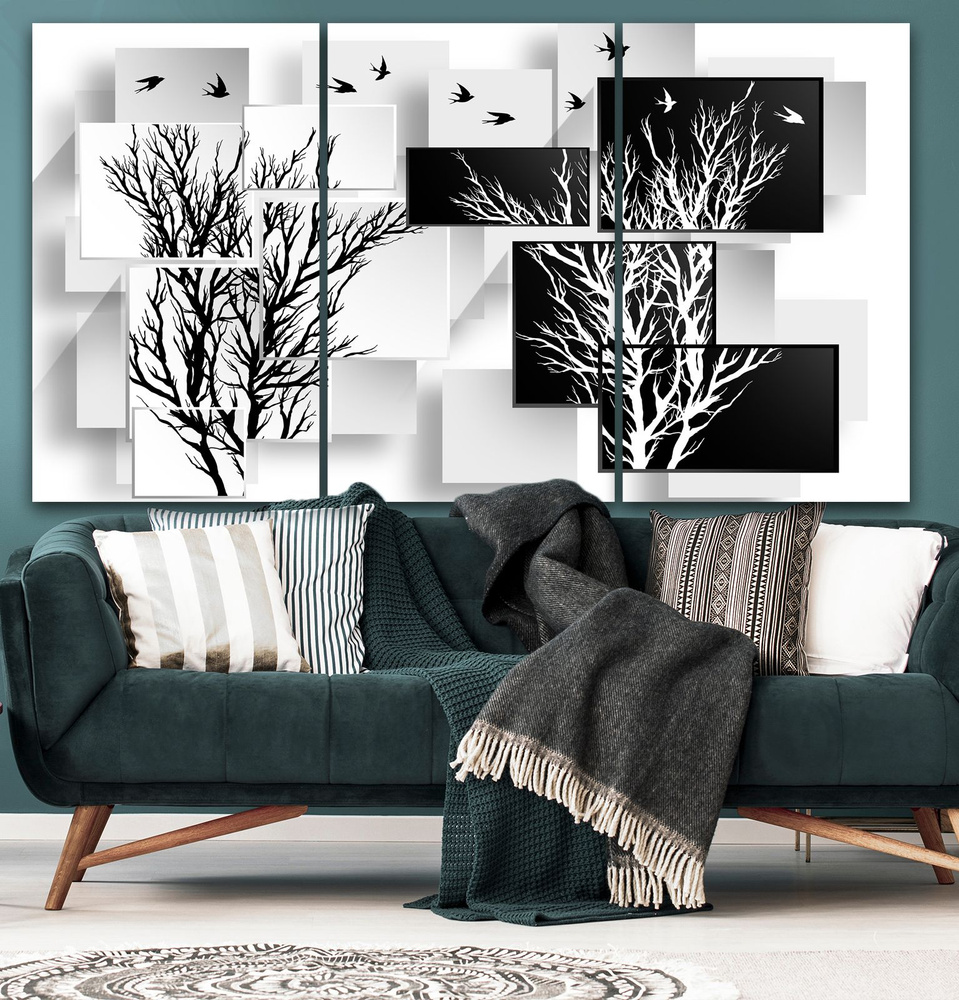 ДоброДаров Картина "Черно-белые деревья", 180  х 100 см #1