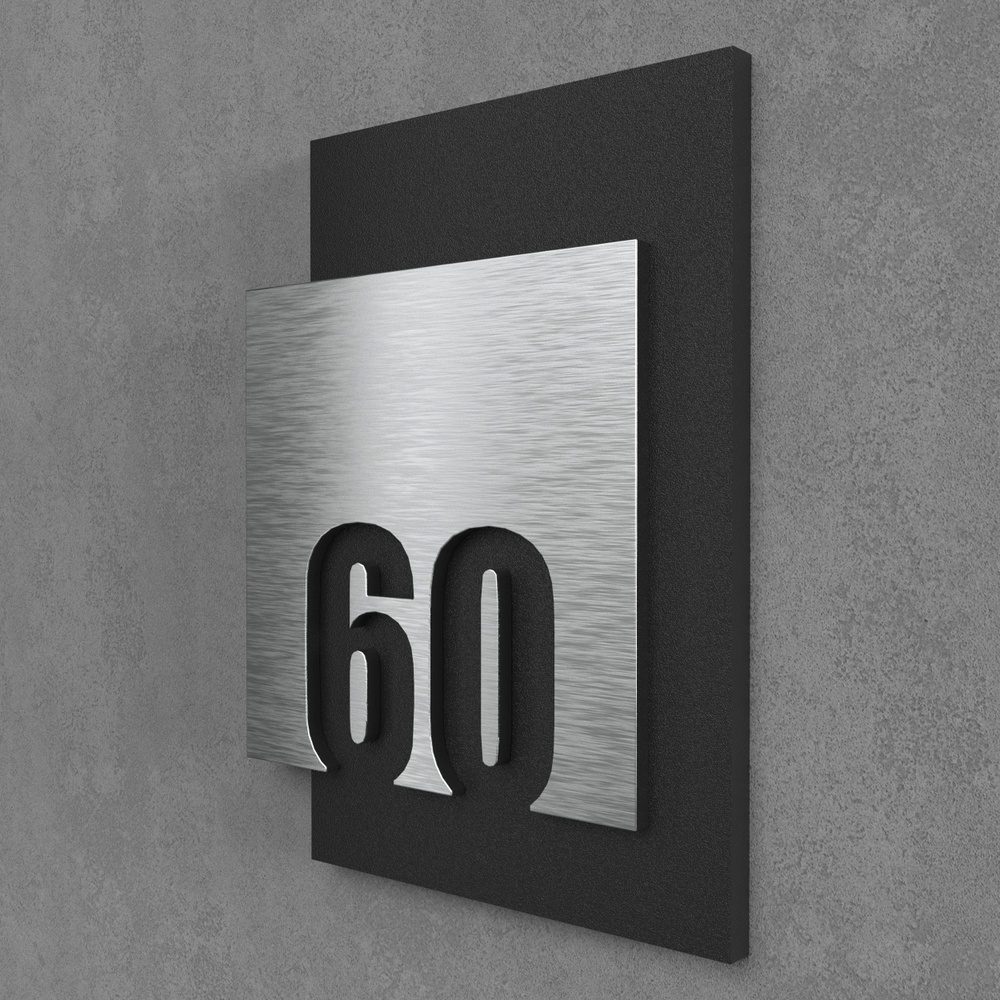 Цифры на дверь квартиры, табличка самоклеящаяся номер 60, 15х12см, царапанное серебро  #1