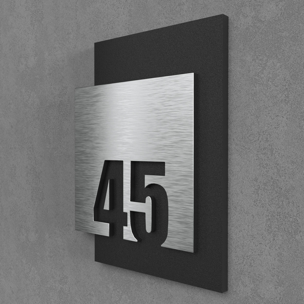 Цифры на дверь квартиры, табличка самоклеящаяся номер 45, 15х12см, царапанное серебро  #1
