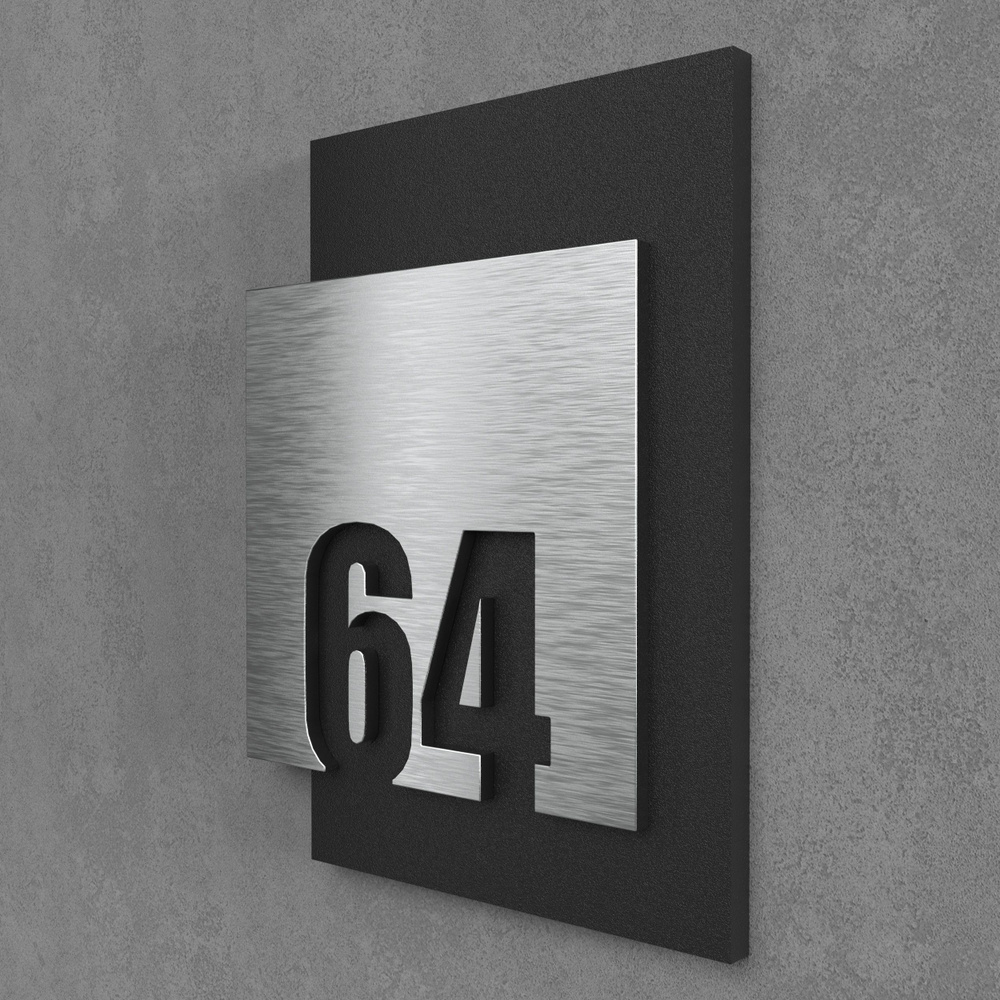Цифры на дверь квартиры, табличка самоклеящаяся номер 64, 15х12см, царапанное серебро  #1